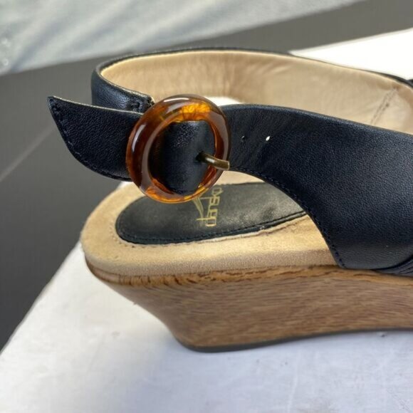 Dansko Sandals Womens Size 37 Black Leather Comfort Strappy Wedge Heels Strappy - Picture 9 of 14